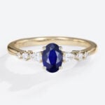 Yellow Gold Oval Lab Grown Sapphire Ring 0.8ct Cluster Engagement Rings