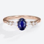 Rose Gold Oval Lab Grown Sapphire Ring 0.8ct Cluster Engagement Rings