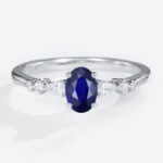 White Gold Oval Lab Grown Sapphire Ring 0.8ct Cluster Engagement Rings