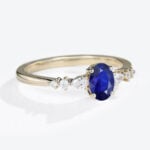 Yellow Gold Oval Lab Grown Sapphire Ring 0.8ct Cluster Engagement Rings