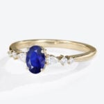 Yellow Gold Oval Lab Grown Sapphire Ring 0.8ct Cluster Engagement Rings