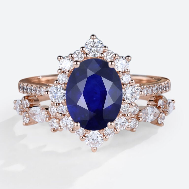 rose gold 1.4ct Oval Cut Lab Grown Sapphire Ring Set with Straight Stacking Band