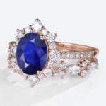 rose gold 1.4ct Oval Cut Lab Grown Sapphire Ring Set with Straight Stacking Band