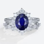 White gold 1.4ct Oval Cut Lab Grown Sapphire Ring Set with Straight Stacking Band
