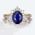 yellow gold 1.4ct Oval Cut Lab Grown Sapphire Ring Set with Straight Stacking Band