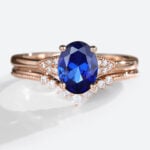 Oval Cut Lab Grown Sapphire​ Ring Set with Curved Wedding Band