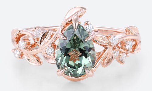 Pear Cut Green Sapphire Ring Women's Nature Inspired Rings
