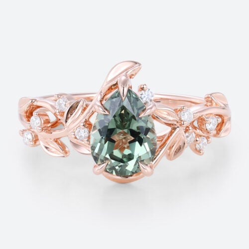 Pear Cut Green Sapphire Ring Women's Nature Inspired Rings
