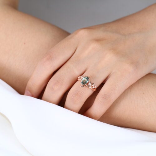 Pear Cut Green Sapphire Ring Women's Nature Inspired Rings