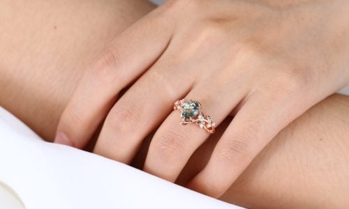 Nature-Inspired Jewelry-Pear Cut Green Sapphire Ring Women's Nature Inspired Rings