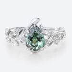 Pear Cut Green Sapphire Ring Women's Nature Inspired Rings