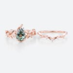 Pear Cut Green Sapphire​ Rose Gold Nature Inspired Engagement Rings Set