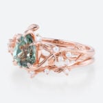 Pear Cut Green Sapphire​ Rose Gold Nature Inspired Engagement Rings Set
