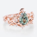 Pear Cut Green Sapphire​ Rose Gold Nature Inspired Engagement Rings Set