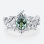 Pear Cut Green Sapphire​ White Gold Nature Inspired Engagement Rings Set