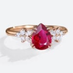 Lab Made Ruby Vintage Pear Shaped Engagement Ring Double Claw in rose gold