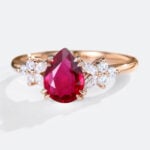 Lab Made Ruby Vintage Pear Shaped Engagement Ring Double Claw in rose gold