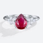 Lab Made Ruby Vintage Pear Shaped Engagement Ring Double Claw in white gold