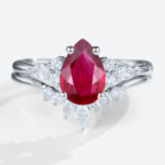 White Gold 1.2ct Lab Grown Ruby Ring Set with Diamond Curved Wedding Band
