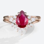 Rose Gold 1.2ct Lab Grown Ruby Ring Set with Diamond Curved Wedding Band