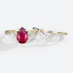 Yellow Gold 1.2ct Lab Grown Ruby Ring Set with Diamond Curved Wedding Band