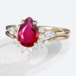 Yellow Gold 1.2ct Lab Grown Ruby Ring Set with Diamond Curved Wedding Band