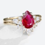 Yellow Gold 1.2ct Lab Grown Ruby Ring Set with Diamond Curved Wedding Band