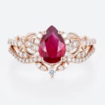 Rose Gold Pear Cut Lab Grown Ruby Ring Set 1.2ct Infinity Engagement Ring