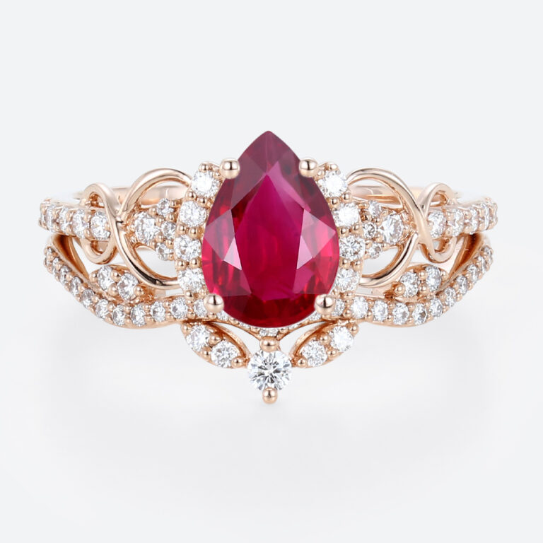 Pear Cut Lab Grown Ruby Ring Set 1.2ct Infinity Engagement Ring ...