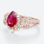Rose Gold Pear Cut Lab Grown Ruby Ring Set 1.2ct Infinity Engagement Ring