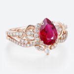 Rose Gold Pear Cut Lab Grown Ruby Ring Set 1.2ct Infinity Engagement Ring