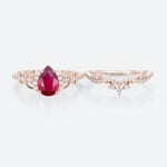 Rose Gold Pear Cut Lab Grown Ruby Ring Set 1.2ct Infinity Engagement Ring