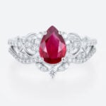 White Gold Pear Cut Lab Grown Ruby Ring Set 1.2ct Infinity Engagement Ring