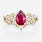 Yellow Gold Pear Cut Lab Grown Ruby Ring Set 1.2ct Infinity Engagement Ring