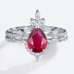1.56ct Womens Ruby Rings Vintage Pear Lab Ruby Engagement Ring Set in white Gold