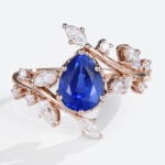 Pear Shaped Lab Sapphire Bypass Engagement Ring Nature-Inspired Bridal Ring in Rose Gold
