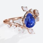 Pear Shaped Lab Sapphire Bypass Engagement Ring Nature-Inspired Bridal Ring in Rose Gold