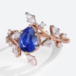 Pear Shaped Lab Sapphire Bypass Engagement Ring Nature-Inspired Bridal Ring in Rose Gold