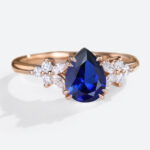 Sapphire Ring Cluster Pear Cut Lab Grown Sapphire Engagement Rings in rose gold