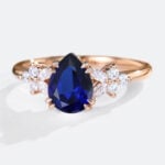 Sapphire Ring Cluster Pear Cut Lab Grown Sapphire Engagement Rings in rose gold