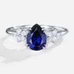 Sapphire Ring Cluster Pear Cut Lab Grown Sapphire Engagement Rings in white gold