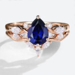 1.2ct Lab Grown Sapphire Rings Sets with Curved Wedding Band in Rose Gold