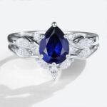 1.2ct Lab Grown Sapphire Rings Sets with Curved Wedding Band in White Gold
