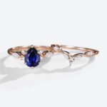 1.2ct Lab Grown Sapphire Rings Sets with Curved Wedding Band in Rose Gold