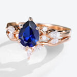 1.2ct Lab Grown Sapphire Rings Sets with Curved Wedding Band in Rose Gold