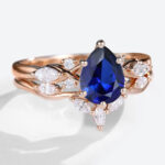 1.2ct Lab Grown Sapphire Rings Sets with Curved Wedding Band in Rose Gold