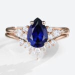 rose gold 1.2ct Pear Shaped Lab Created Sapphire​ Ring Set with Diamond Curved Wedding Band