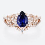 Pear Cut Lab Grown Sapphire Ring Set Pave Infinity Engagement Ring