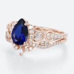 Pear Cut Lab Grown Sapphire Ring Set Pave Infinity Engagement Ring