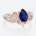 Pear Cut Lab Grown Sapphire Ring Set Pave Infinity Engagement Ring